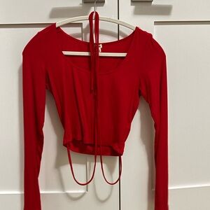 Garage Red Long Sleeve Crop Top